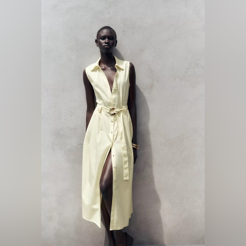 NWT ZARA BELTED POPLIN MIDI DRESS SIZE S - Picture 2 of 10